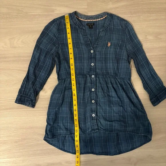 U.S. Polo Assn. Plaid Tunic Shirt Women Blue Button Down Long Sleeve Size Medium - Picture 4 of 15
